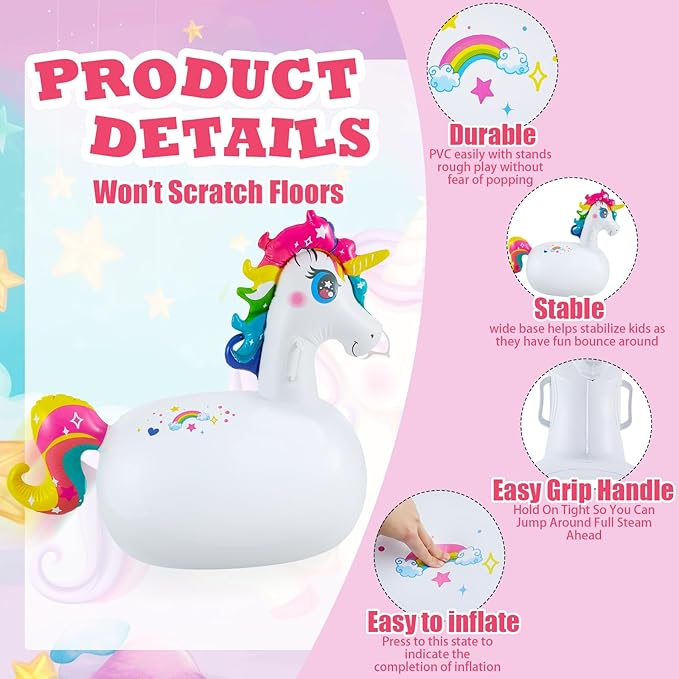 Hiboom 2 Pcs Giant Inflatable Hopping Toys 51 Inch Bouncer Animal Toys Ride on Animal Bouncy on Hopping for Birthday Party Gifts Supplies (Unicorn)