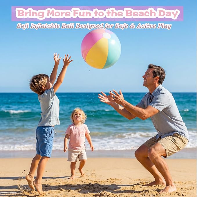 5 Pcs Inflatable Beach Balls 24 & 16 Inch Pastel PVC Large Beach Balls Bulk Blow up Pool Water Game Toy for Kid Adult Birthday Luau Summer Pool Party Favors Decorations(Macarons)