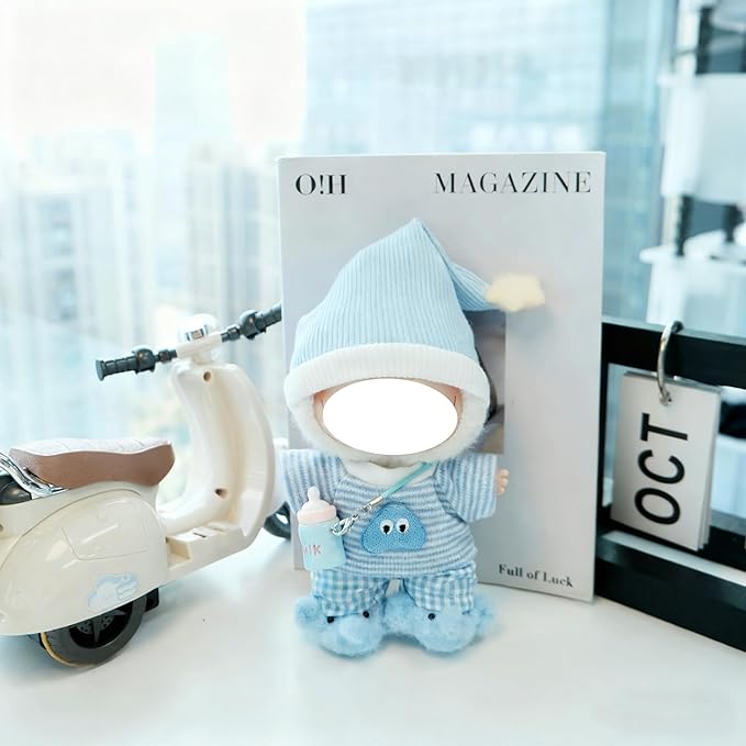Clothes for 17cm Doll, 5 pcs Set Doll's Outfits Luxury Hat Shirt Pants Crochet Elephant Shoes Accessories Fashion Stylish Adorable Dolls Clothes (No Doll) (Sleepy Elephant Blue)