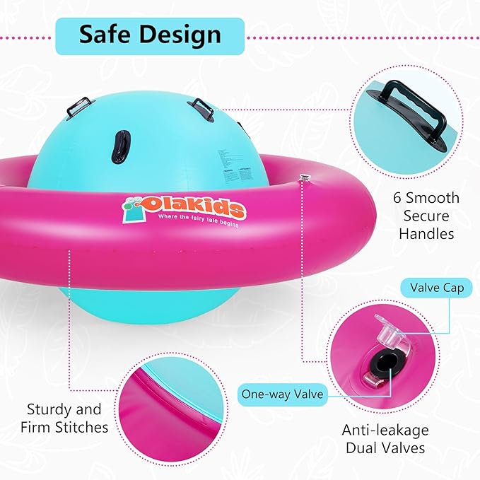 OLAKIDS 8FT Inflatable Dome Rocker Bouncer, Outdoor Kids Giant Roll and Play Seesaw Rocker with 6 Secure Handles, Max Weight 250 LBS, Toddlers Climbing Toy Backyard Play Center Equipment