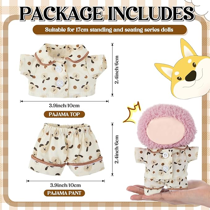 Simgoing 17cm Doll Clothes Pajamas Set with Pants Good Night Bedding Clothes Outfit Gifts Fits Most 17cm Dolls Accessories for DIY Dress up Lovers(Cute Dog)