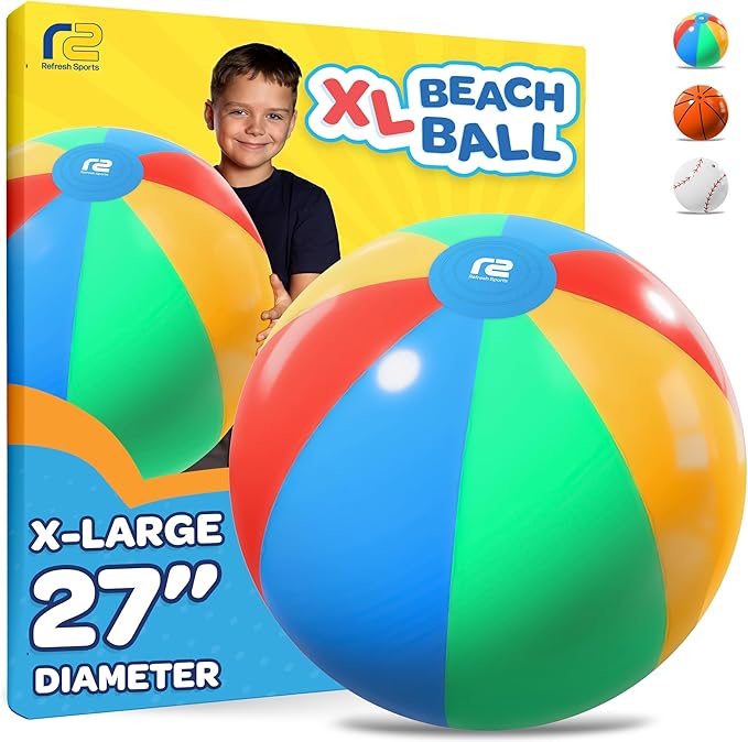 Large Beach Ball - New 8-Panel Design for Enhanced Durability and Ultra Round Shape - Best Big Beach Ball For Kids & Adults - 3X Thickness Material to Withstand Rough Play - Top Pool Party Hit of 2025