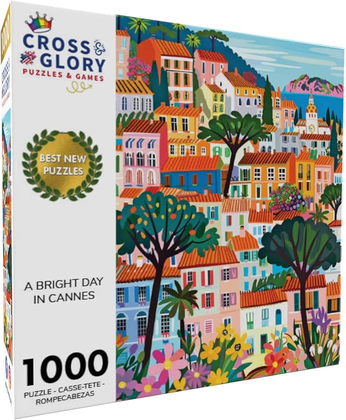 Cross & Glory – A Bright Day in Cannes – 1000 Piece Jigsaw Puzzle for Adults | Modern Folk Art French Riviera Scene | Minimalist, Colorful Travel Puzzle
