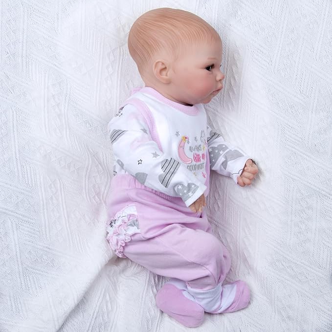 4 Pcs Reborn Baby Doll Clothes Set for 17-22 Inch Babydolls, Reborn Baby Doll Accessories Clothes with Moon & Star for Realistic Babydolls Girls, Pink
