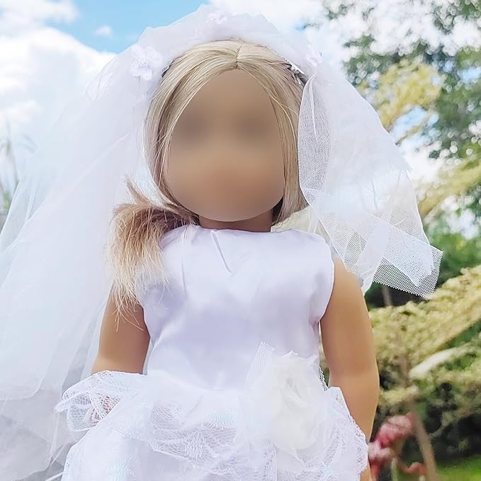 18 Inch Doll Wedding Dress Fashion Set, Bride Doll Wedding Gown with Veil for American 18 Inch Girl Doll Clothes Ball Party