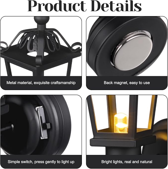 Ipetboom 2pcs Mini Wall Lamp Dollhouse Accessories - 1/12 Scale Decorative Model House Lighting Small Wall-Mounted Lamps for Miniature Doll House Scene Tiny Home Decoration- Black
