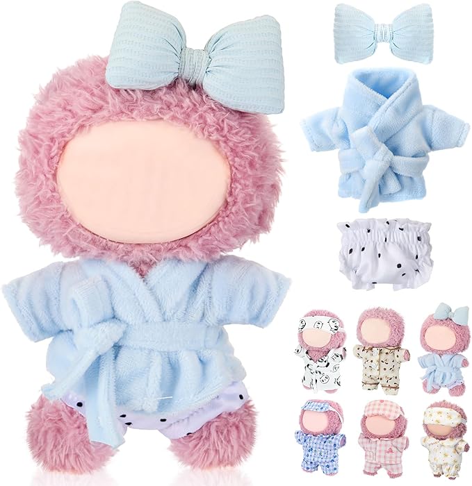 Simgoing 17cm Doll Clothes Pajamas Set with Pants Eye Mask Good Night Bedding Clothes Outfit Gifts Fits 17cm Dolls Accessories for DIY Dress up Lovers(Blue Bowknot)
