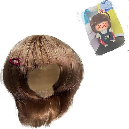 17cm Doll Wig Accessory– Hairpiece Compatible with 22–24cm Collectible Figures,Blind Box Figure and 1/3 BJD Figure ,Accessories for Display & Party Decoration (No Doll Included) (Brown)