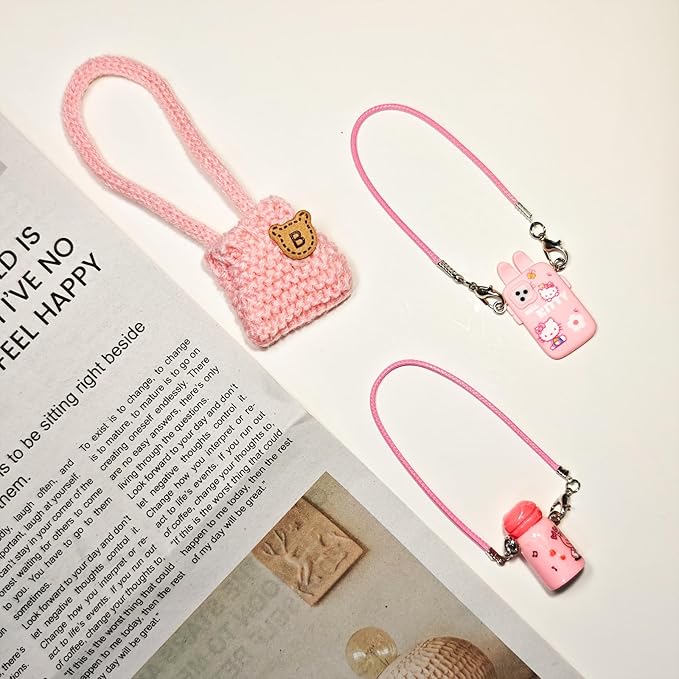 3pcs Doll Accessories Set Included Pink Knitted Bag, Camera Charm & Water Charm for Doll, Dress Up Accessories for 17cm Doll, Mini Costume Supplies