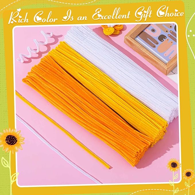Peryiter 500 Pieces Pipe Cleaners Chenille Stems for Flowers Craft Supplies Bulk Fluffy Fuzzy Sticks for DIY Art Projects Creative Gift Wrapping Party Decorations(Sunflower Color,12 Inch)
