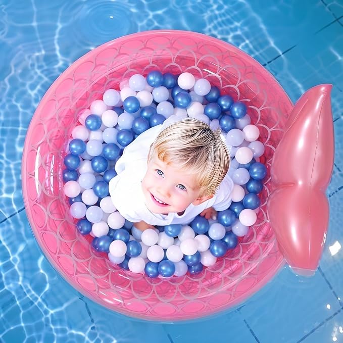 GOGOSO Ball Pit Balls for Toddler, Baby Plastic Playballs Kids Soft Pastel Pelotas Non-Toxic BPA-Free Pearl Blue+Light Blue+White 500 Balls