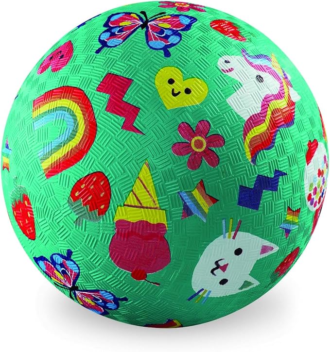 Crocodile Creek Playground Ball - Durable Rubber Ball for Kids Ages 3 and Up - Bouncy Inflatable Ball for Kickball, Indoor Games, and Outdoor Sports - PVC-Free - Smiley - 7-inch Diameter