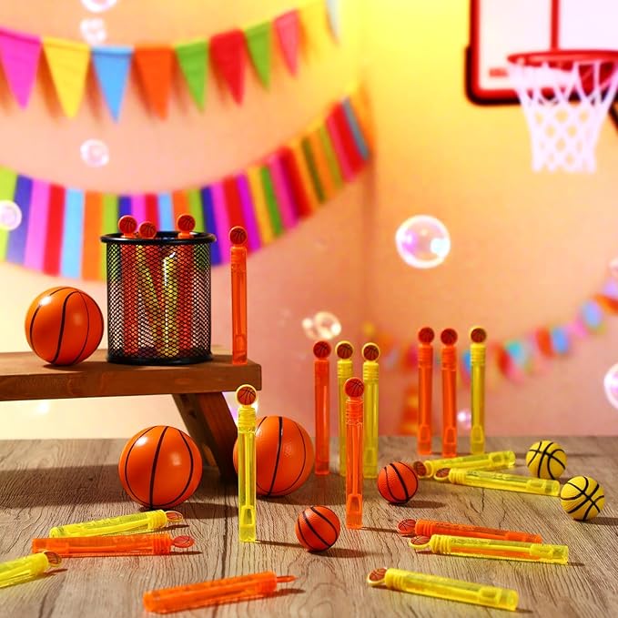 24 Pcs Basketball Bubble Wands Basketball Themed Party Favors Birthday Bubble Wand Bulk for Outdoor Summer Classroom Party Supplies Kids Goodie Bags Filler