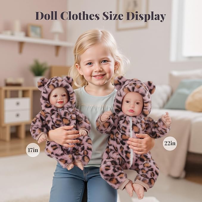BABESIDE Reborn Baby Doll Clothes Set for 17-22 Inch Dolls, Cozy Babydolls Clothes with Hat for Lifelike Reborn Baby Doll Accessories, Leopard Print