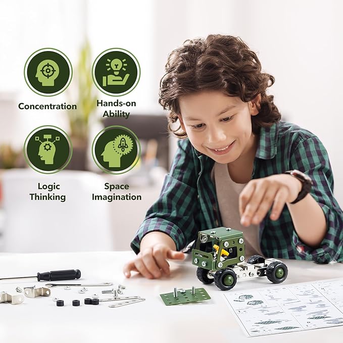 Military Truck STEM Building Toy Set for Boys Age 8-12 - Metal Army Toys Model Car Kits Set - Engineering STEM Kits or Kids 6-8, 8-10 Stem Projects Vehicles