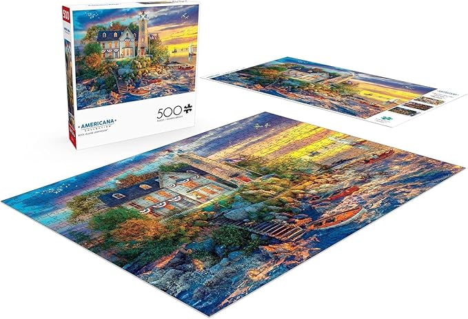 Buffalo Games - Dominic Davison - Rock Island Lighthouse - 500 Piece Jigsaw Puzzle for Adults -Challenging Puzzle Perfect for Game Nights - Finished Size is 21.25 x 15.00