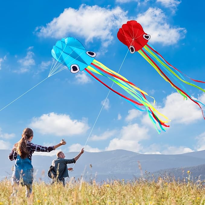 Large Octopus Kites for Kids & Adults,Big Kite for Beginners, Kites for Kids Ages 4-8,Outdoors Activities with Line and Handle