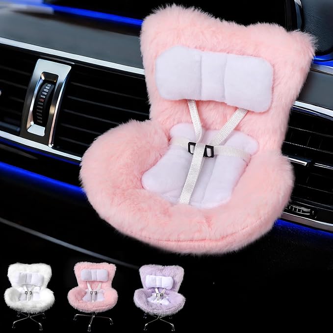 6 Pack Doll Chair Car Seat for Labubu, 15-17cm Dolls Accessories with Air Vent Clip & Desktop Stand, Cute Doll Car Seat for Toys Collection, （Purple, Pink, White,Green,Yellow,Blue）