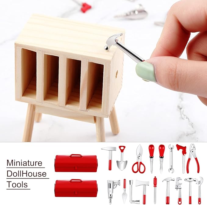 17PCS 1:12 Miniature Doll House Tools Metal Home Repair Tools Set Multifunctional Tiny Tool for Party Dollhouse Decoration Accessories Mini Yard Supplies Creative Pretend Toy