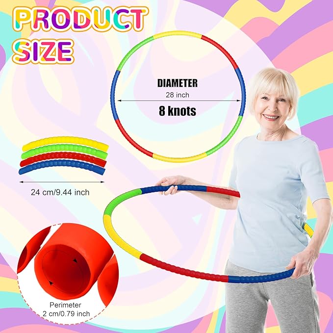 Sratte 12 Pcs Toy Hoop for Kid Detachable Adjustable Toy Hoop Colored Hoop Exercise Ring Plastic Circle for Kid Teen Gymnastics Dog Agility Equipment, Require Self Assembly(Classic Color, 32 Inch)