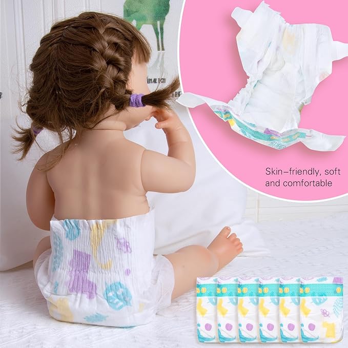 7Pcs Reborn Baby Doll Accessories Diaper Bag for 17-22 inch Reborn Dolls Caring Set with Strawberry Backpack Newborn Doll Gift