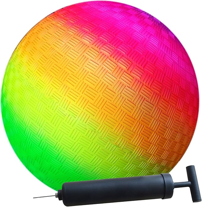 AppleRound 10-inch Playground Ball with Air Pump - Dodgeball, Handball, Kick Ball for Camps and Schools, (Rainbow)