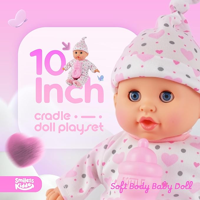 SMILESSKIDDO Baby Doll, Soft Body Baby Dolls Set with Bassinet & Accessories, First Toddler Doll with Eyes Open/Close, Pretend Play Gift for Girls Ages 1 2 3 4 5 6