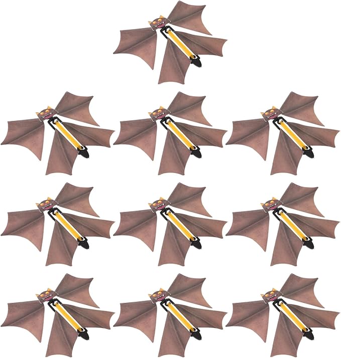 TOYANDONA Flying Bat, 10 Pcs Wind up Bat Toys Funny Surprise Tricky Prop Toys Fake Props Halloween Card Stage Performance Accessory (Random Color)