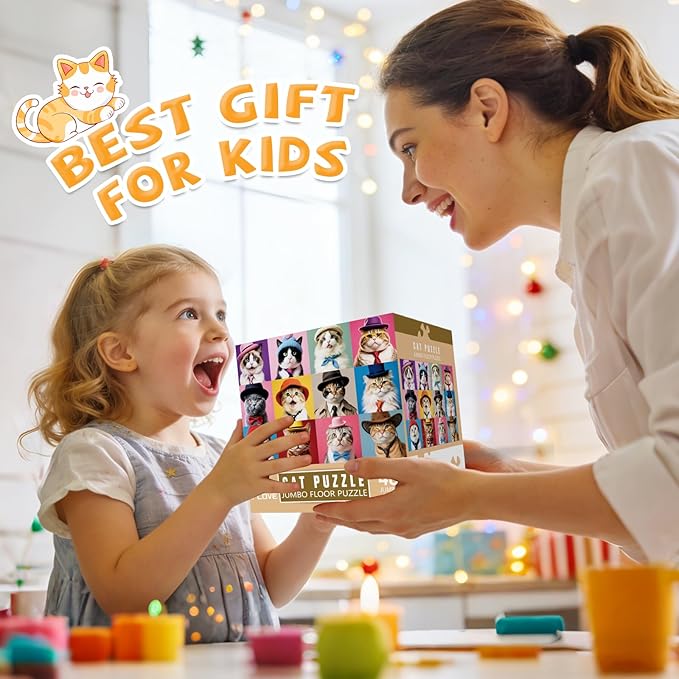 Jumbo Floor Puzzle for Kids,48 Piece Cat Jigsaw Puzzles,Pet Learning Educational Toys for Toddlers Ages 3-5,Children Easter Gift for Boy Girl Ages 4-8