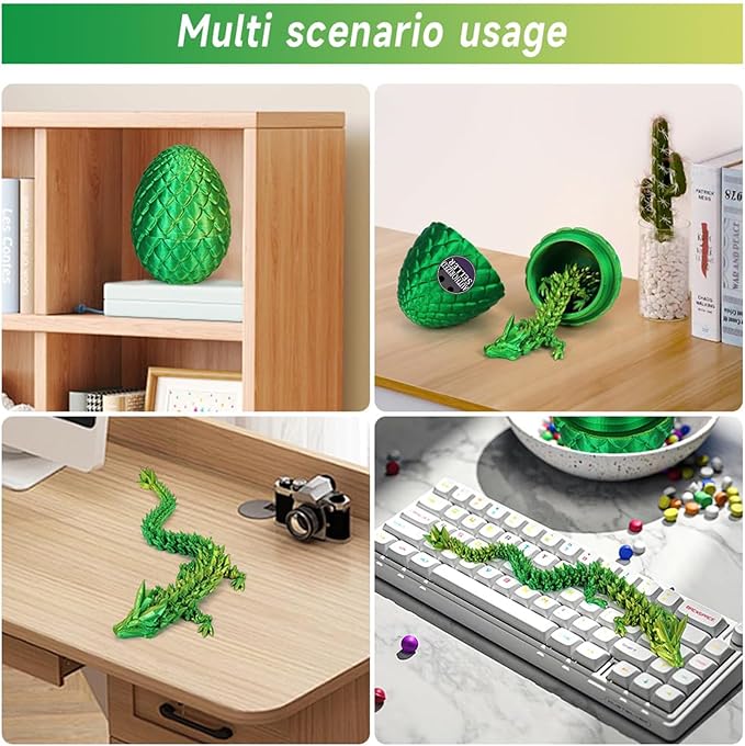 12" 3D Printed Dragon Egg, Mystery Articulated Crystal Dragon Egg Fidget Toys, 3D Print Surprise Animals Toy for Kid Teen Boy Girls (Laser Yellow Green)
