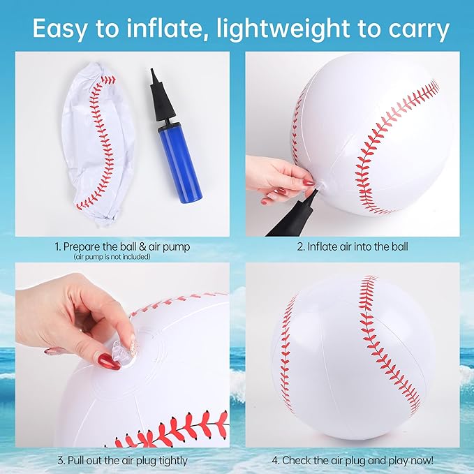 Fovths 6 Pack Inflatable Baseball Party Supplies for Adults 11 Inch Summer Beach Ball Bouncing Ball Sports Theme Favors for Outdoor Pool Birthday Party Decorations
