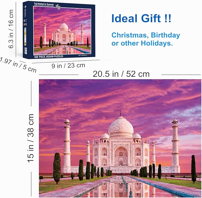 500 Piece Puzzles for Adults Taj Mahal 20.5 x 15 Inch 500 Piece Jigsaw Puzzles for Adults Puzzles 500 Pieces for Adults Educational Challenge Puzzle