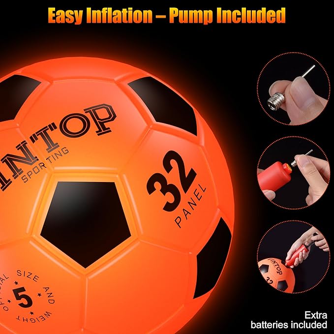 Glow in The Dark Soccer Ball for Kids Boys Ages 8-12 15, Light Up LED Soccer Ball Toys with Pump for Indoor/Outdoor, Fun Gift for Teens Christmas Birthday, Size 5 Night Sports Gear Games