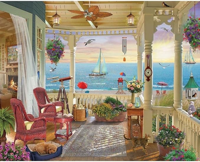 White Mountain 1000 Piece Jigsaw Puzzle Ocean Beach House Puzzles with Large Pieces Gift for Adults and Family 24"x30" - Summer Breeze