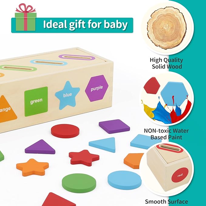 KMTJT Montessori Toys for 1 2 3 Year Old | Wooden Color & Shape Sorting Matching Toys | Learning Educational Toys for 1-3 Year Old Kids | One 1st 2st Birthday Gift for Boy Girl
