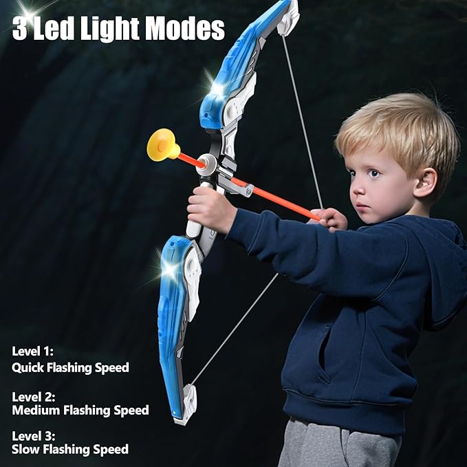 Bow and Arrow for Kids : LED Light Up Archery Set with 24 Suction Cup Arrows, 1 Standing Target, 6 Score Targets & 2 Quiver | Indoor Outdoor Sport Gifts for Boys Girls Ages 4 5 6 7 8 9 10 | 2 Pack