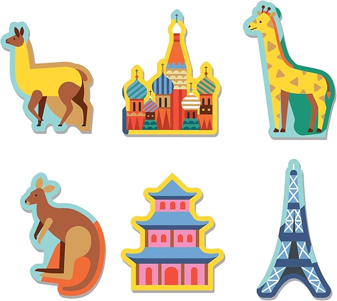 Mudpuppy Map of The World – 78 Piece Geography Puzzle with Special Shaped Pieces and Iconic Landscapes Cultural Items and More