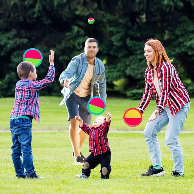 Beach Games, Outdoor Toys for Kids Ages 4-8, Toss and Catch Ball Set, with 4 Paddles 3 Balls, and 1 Storage Bag, Beach Toys Easter Gifts for Kids