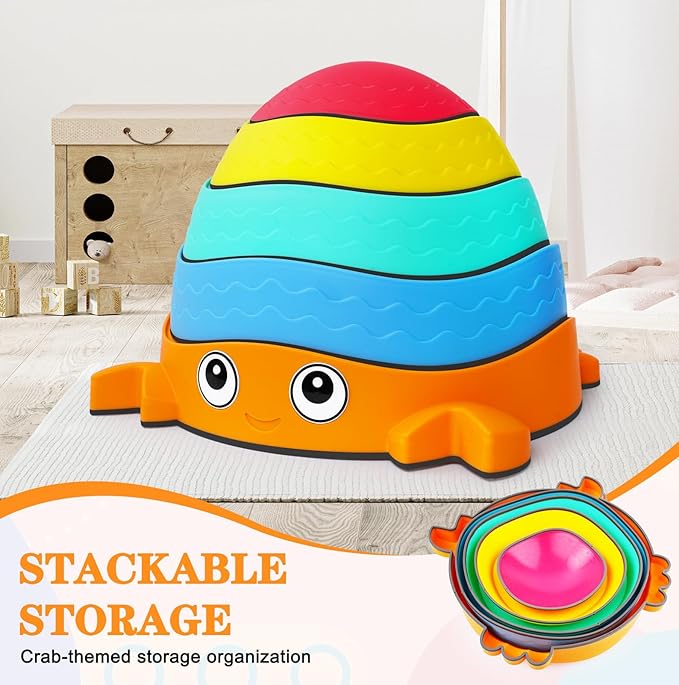 Crabs Balance Stepping Stones, 5 PCS Non-Slip Toddler Stepping Stones, Fun Sensory Toys for Toddlers, Exercise Sense of Balance And Coordination Skills Indoor or Outdoor Play for Kids Aged 3+