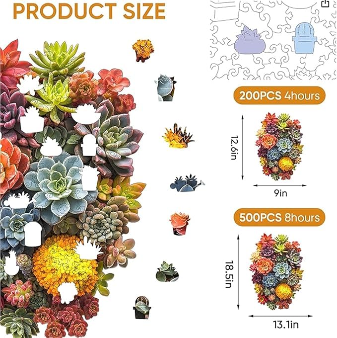 Delobi Succulent Waterfall Wooden Puzzles, 500 Pieces Jigsaw Puzzles 18.5'' x13.1'', Unique Design Wooden Puzzles for Adults and Kids, Family Game Gift Royal Size