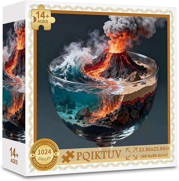 Puzzles for Adults 1024 Pieces Jigsaw Puzzles Impossible Puzzle with Letters on Back Volcano in a Cup Puzzle Family Decoration Puzzles Funny Gift for Valentine Friends (23.86 x 23.86 Inch)
