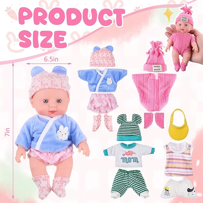 Halloscume 4 Set 6-7 Inch Doll Clothes Reborn Baby Dolls Clothes Costumes Outfits Christmas Birthday Gift Cute Pretend Doll Outfits, Dress up Accessories, No Dolls (Summer)