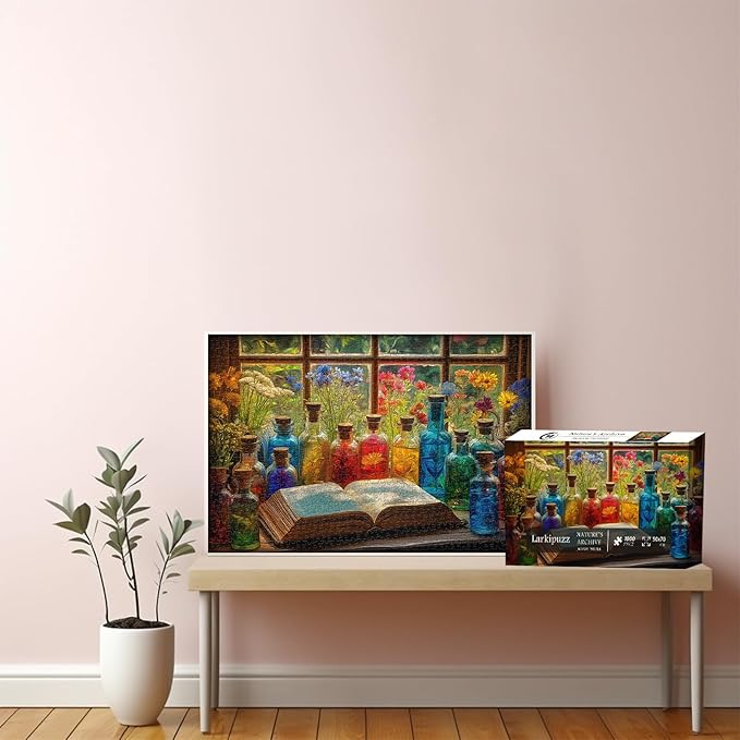 Flower Puzzles for Adults 1000 Pieces, Colorful Bottles Wildflower Puzzle, Beautiful Plant Floral Art Theme for Wall Decor