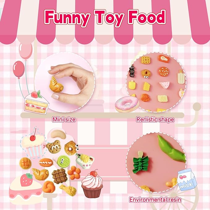 50 Pack Mini Food Blind Bags for Kids - Small Dollhouse Accessories & Party Favors Set with Tiny Resin Food Toys, Perfect for Pretend Cooking Games, Miniature Kitchen Play & Collecting