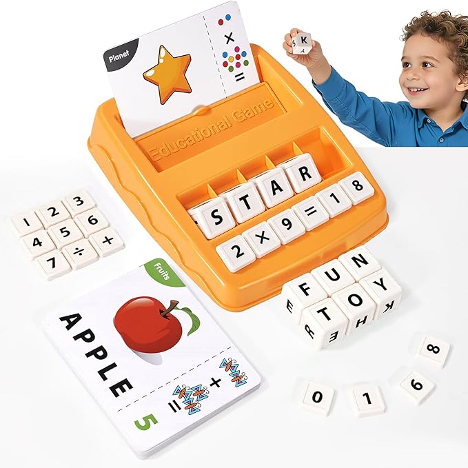 Educational & Learning Toys for Kids, 3-8 Years Old Matching Games with Letter & Math Flash Cards, Christmas Birthday Gifts for Preschool Boys Girls Grandkids - Yellow