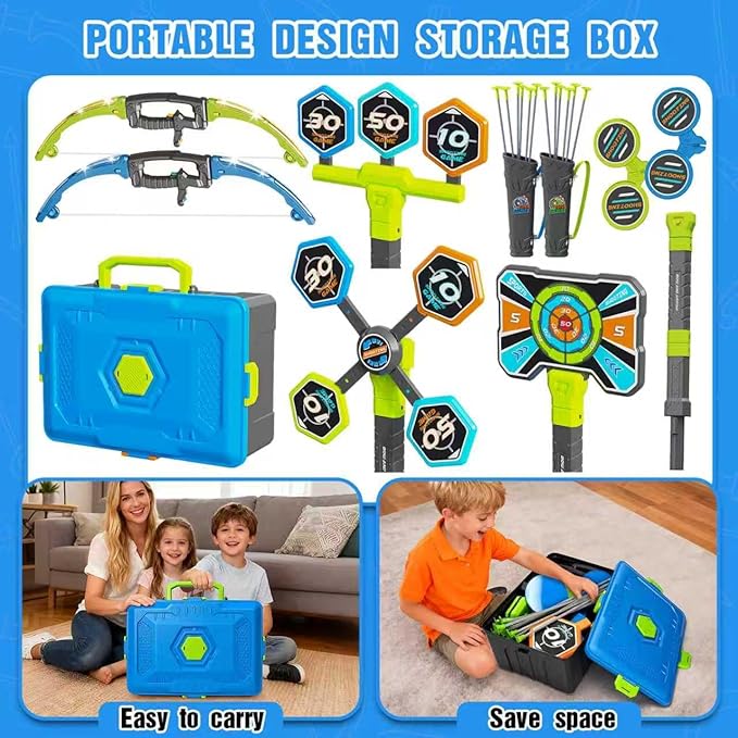 2 Pack Bow and Arrow Toy for kids 5 6 7 8 9 10,LED Light-Up Bows Archery Set with 12 Suction Cup Arrows, 4 Fun Targets ,2 Quivers & Storage Box ,Indoor Outdoor Sport Game Gifts for Boys Girls 4-8 8-12