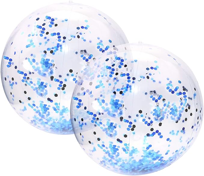 PENTA ANGEL Glitter Beach Ball 2PCS Inflatable Floatable Confetti Swimming Pool Party Ball Clear Sand Sport Ball for Outdoor Summer Beach Pool Water Play Party Favor