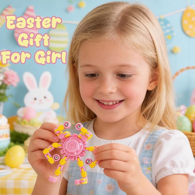 24PCS Pink Transformable Fidget Spinners,Easter Basket Stuffers for Girls,Easter Sensory Fidget Stress Relief Toys,Easter Egg fillers Fidget Toys