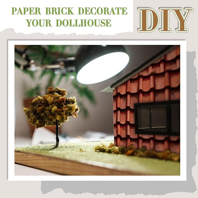 Flutesan 12 Pcs Miniature Dollhouse Wallpaper and Flooring Peel and Stick Mini DIY Self Adhesive Dollhouse Accessories 8.27 x 11.69 Inch (Roof Tiles Clay)