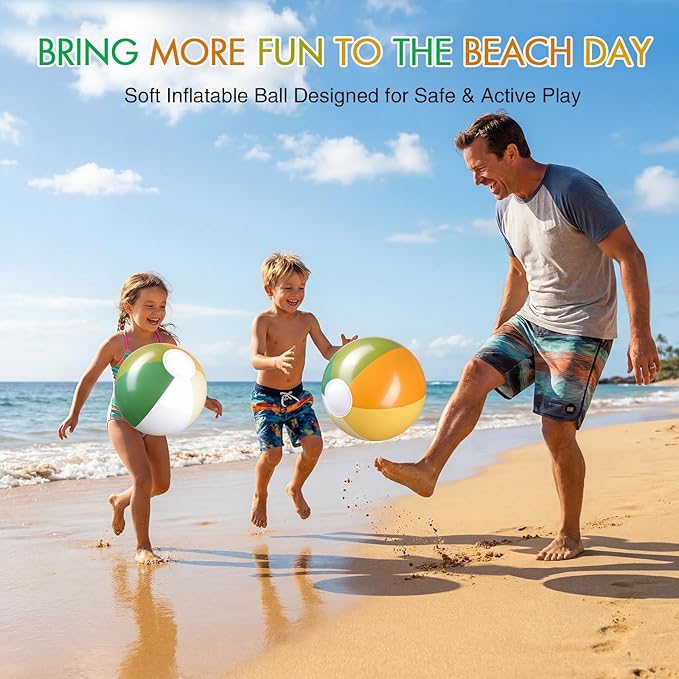 Realspring 12 Pcs Pastel Inflatable Beach Balls Kids Bulk Stripe Jumbo Big Beach Balls Pool Floating Toy for Adult Water Game Baby Shower Birthday Summer Swimming Party (Orange and Green,18 Inch)